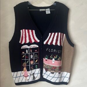 Vintage embroidered knit vest novelty cottagecore candy shop ramie sweater vest